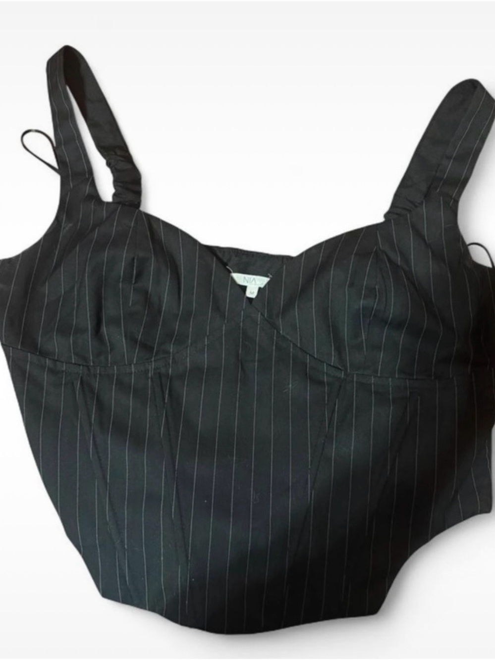 Pinstripe Black Bustier Bra Top - Women Intimates & Sleepwear